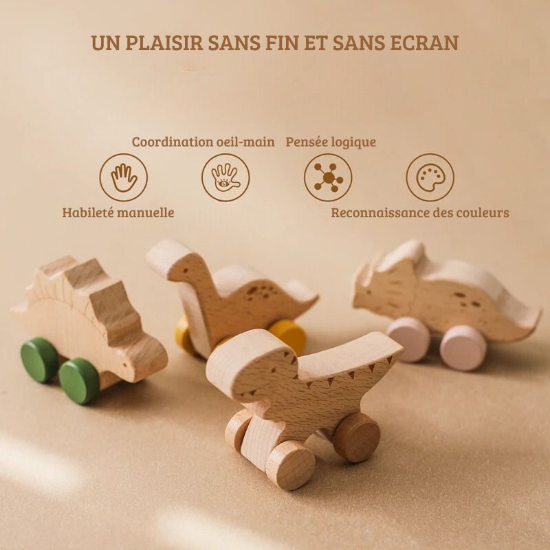 Lot de 4 Jouets Dinosaures en Bois