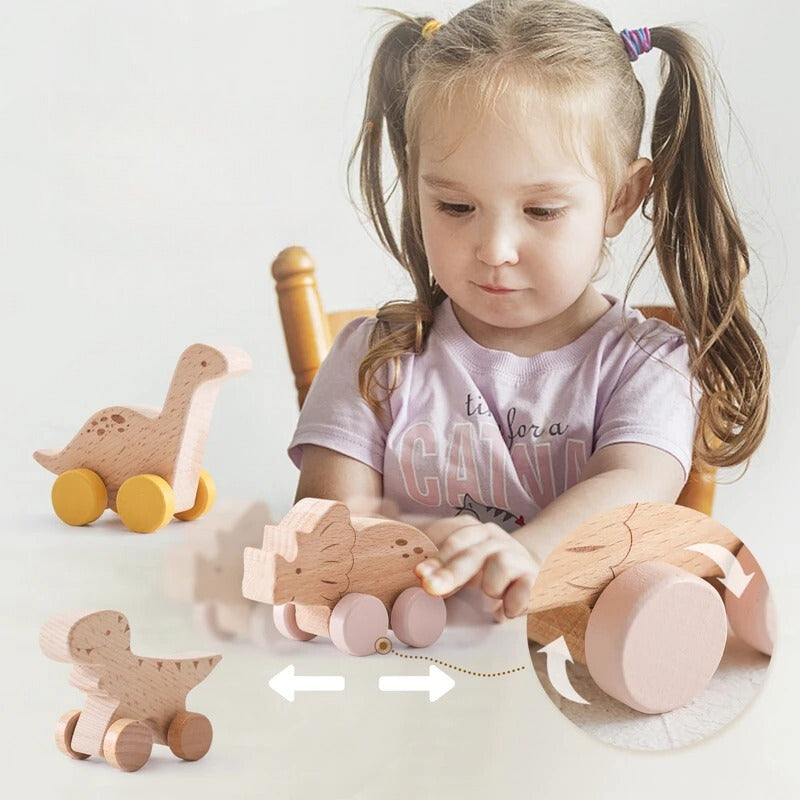Lot de 4 Jouets Dinosaures en Bois